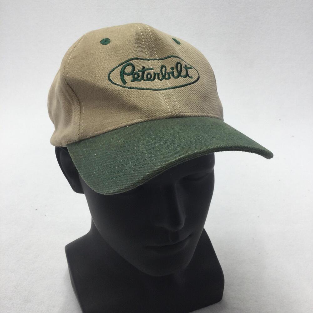 Vintage Peterbilt Hat Cap Snap Back Mens One Size Beige Green Embroidered Logo